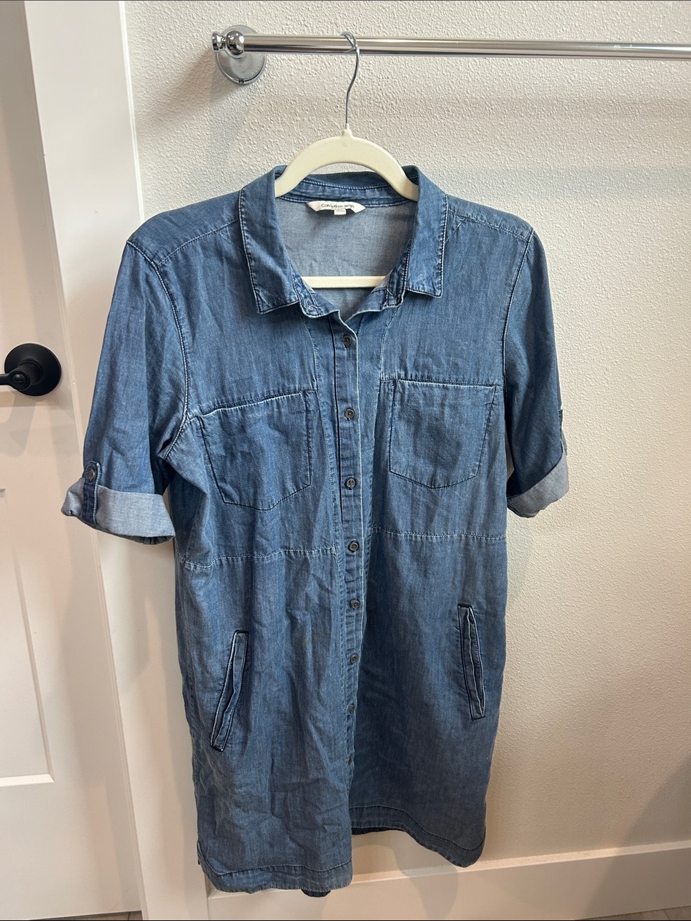Calvin Klein Jeans Denim Chambray Midi Shirt Dress in Blue